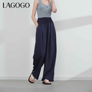 LAGOGO寬松舒適闊腿休閑褲女拉谷谷夏季新款薄款高腰顯瘦山本褲 藏青色(M0) XL