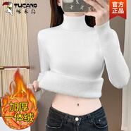 啄木鳥(niǎo)（TUCANO）羊毛一體絨加絨毛衣女保暖加厚半高領(lǐng)秋冬內(nèi)搭套頭打底衫純羊毛衫 白色【高領(lǐng)款】 S【建議80-90斤】 【加厚一體絨