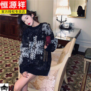 恒源祥秋冬季新款圣誕雪花新年紅色針織衫毛衣女加厚寬松套頭 黑色【經(jīng)典雪花耶誕款】 L