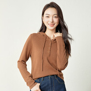 春竹純羊毛連帽套衫女新款休閑百搭針織衛(wèi)衣長(zhǎng)袖毛衣休閑針織衫上衣 御美式 M ( 95CM）