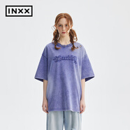 英克斯（inxx）Standby 復古懷舊做舊斑駁感短袖男美式休閑破洞舊化貼布繡寬松T 紫色 M