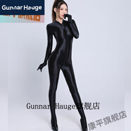 Gunnar Hauge健美褲冰絲光澤褲不勒女士打底褲氨綸拉鏈有縫瑜伽黑紗褲薄款絲滑 黑色全包連體衣_雙頭拉鏈過(guò)檔 默認項