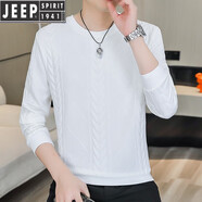 JEEP SPIRIT麻花紋長袖t恤男青年圓領(lǐng)高品質(zhì)衛(wèi)衣男春秋季品質(zhì)立體印花打底衫 W004-白色 XL