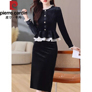 皮爾卡丹（pierre cardin）黑色氣質(zhì)名媛絲絨連衣裙春秋季2025新款假兩件法式裙子 黑色 2XL 【125-145斤】