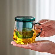 美斯尼茶杯茶水分離杯玻璃泡茶杯泡茶器帶過(guò)濾茶具花茶杯 菱形玻璃杯 雅綠色