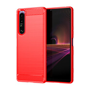 新款保護殼適用索尼1拉絲XZ3碳纖維紋Xperia5手機殼Xperia1II防摔 紅色 Sony Xperia 10 IV