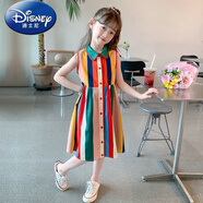 迪士尼（Disney）女童連衣裙夏裝2025新款洋氣女孩學院風裙子童裝兒童夏季公主裙潮 彩條連衣裙 90 標準碼【建議咨詢客服】