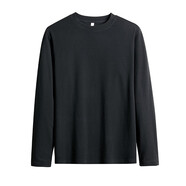 賓儲（BINCHU）長(cháng)袖t恤 男純棉厚實(shí)寬松純色白色春秋衛衣日系圓領(lǐng)打底衫 黑色（德絨） XL