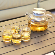 雙集（SOJER） 大茶壺耐熱玻璃冷水壺煮水壺加厚花茶壺過濾加厚加熱煮茶大容量 1000ml不銹鋼蓋+6只把杯+壺墊