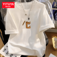 衣圖雅【100%純棉】白色短袖t恤女寬松韓版夏季新款落肩袖上衣打底衫 白色（瓶子小貓款） 2XL建議170-190