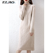 ELAG重磅100羊絨連衣裙女半高領(lǐng)套頭麻花中長(cháng)款毛衣秋 奶駝色 2XL 135--150斤