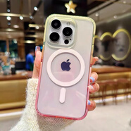 漸變色I(xiàn)MD強(qiáng)磁吸蘋果手機(jī)殼iPhon15啞光膚感iPhon14防摔金屬按鍵 黃粉 iPhone 15