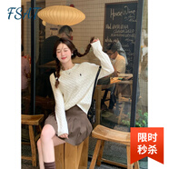 FSAT黃色毛衣女春秋2025新款外穿軟糯麻花套頭針織衫內(nèi)搭打底長袖上衣 白色 M