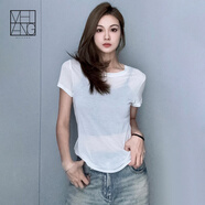 美洋（MEIYANG）透透T 蘭精天絲輕薄透視感打底疊穿圓領短袖時尚氣質(zhì)短袖T恤上衣 白色（短袖版） M