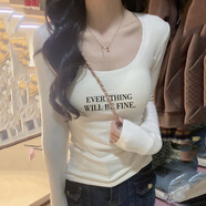 妃麗慕尚正肩白色U領(lǐng)德絨緊身長袖t恤女內(nèi)搭上衣秋冬磨毛加厚大領(lǐng)口打底衫 【薄款】789-91白色 XL 建議130斤以內(nèi)