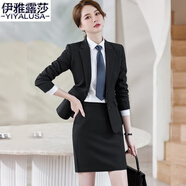 伊雅露莎職業(yè)西裝女春秋小西服套裝高端正裝商務(wù)免燙馬甲通勤商務(wù)工衣2918 黑色西裝+裙 L