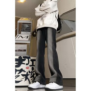 POUM白色牛仔褲男裝美式高街顯高ins簡(jiǎn)約寬松冬季加絨保暖微喇長(cháng)褲子 XHJ-A146黑色 常規 M 【90-105斤】