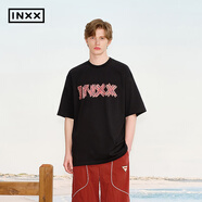 英克斯（inxx）撞色仿膠帶印花T恤寬松圓領(lǐng)短袖上衣男女同款XRF2010828 黑色 M