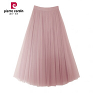 皮爾卡丹（pierre cardin）氣質(zhì)春款2024春秋季新款大擺網(wǎng)紗裙女半身裙子蓬蓬長(cháng)款長(cháng)裙百褶 藕粉色三層紗大擺 85厘米裙長(cháng)