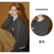 庫恩瑪維韓版繡花長(cháng)袖開(kāi)衫女款2024年早秋新款通勤百搭寬松針織衫K32166 藍灰色 S