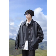 NUKM春秋季外套韓版潮流寬松皮衣男短款機(jī)車服青.年學(xué)生飛行員皮夾克 057拉.鏈春秋黑色 L 建議110 -130斤左右當(dāng)日發(fā)貨