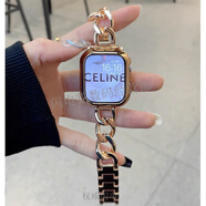 小香風金屬iwatch10表帶蘋果Applewatch9SE8765新款女生時尚 玫瑰金鏈+玫瑰金殼【】 華強北表盤【拍照客服確認】