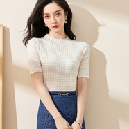 米思陽(yáng)（missshine）2022春季新款氣質(zhì)淑女白色T恤修身半高圓領(lǐng)短袖上衣女0814 白色 S