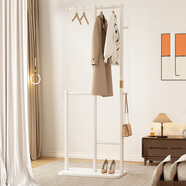 L&S 衣架落地實(shí)木臥室掛衣架衣帽架子新中式帶掛鉤鞋架置物架MJ19 白色-時(shí)尚款