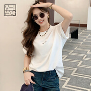 美洋（MEIYANG）簡(jiǎn)愛(ài)T撞色字母刺繡圓領(lǐng)休閑百搭寬松短袖上衣時(shí)尚短t新款短袖T恤 白色（短版） L