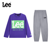 LEE官方正品兒童百搭圓領(lǐng)長(zhǎng)袖套裝春季新款時(shí)尚兩件套運(yùn)動(dòng)休閑男女童 紫色＋灰色 常規(guī) 160 建議身高155-160cm