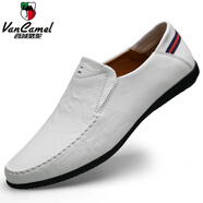 西域駱駝（VANCAMEL）皮鞋男真皮軟皮軟底商務休閑豆豆鞋男春秋季一腳蹬懶人中年爸爸鞋 8222白 男款 x 40 標準皮鞋尺碼