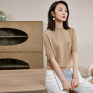 米思陽(yáng)（missshine）2024夏季新款簡(jiǎn)約百搭短袖圓領(lǐng)t恤寬松針織上衣0720 卡其色 S