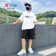 特步（XTEP）兒童運動套裝夏季短袖短褲兩件套冰絲速干2025新款6-16歲男童夏裝 白T黑褲 150