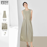 對白小白裙 法式氣質(zhì)鏤空無(wú)袖背心連衣裙女2026夏季新款收腰長(cháng)裙 卡其綠 M