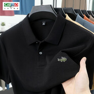 卡帝樂(lè )鱷魚(yú)CARTELO鱷魚(yú)短袖Polo衫男士夏季半袖100純棉體恤休閑翻領(lǐng)T恤男裝 23395黑色 均碼 l建議120-140斤