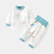 INSAHO嬰兒衣服春秋嬰幼兒分體套裝寶寶內(nèi)衣偏開高腰護(hù)肚新生兒秋衣打底 (40g)夾棉藍(lán)色飛飛象-djyf122 73 （6-9月）