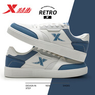 特步男鞋板鞋男夏季新款耐磨防滑小白鞋子男士百搭休閑運動(dòng)跑步鞋子男 帆白/復古藍/灰黛藍 40