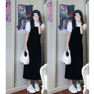 Jret夏裝2024女法式設(shè)計(jì)小眾背帶連衣裙女長(zhǎng)款學(xué)院風(fēng)顯瘦裙子套裝 白色襯衫+黑色背帶連衣裙 【套裝】 XL 【建議115-125斤】