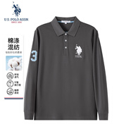 U.S. POLO ASSN.polo衫男翻領(lǐng)秋季商務(wù)休閑長(cháng)袖上衣爸爸裝t恤 深灰色 L