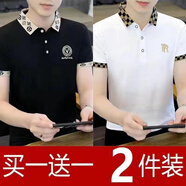 狄帝鯊冰絲棉短袖t恤男士2024新款夏季休閑潮流刺繡Polo夏裝翻領(lǐng)上衣 P0088黑色+P0089白色 L 【95-110斤】