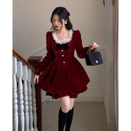 珍跡 ZEARNGEOY生日裙子高級感冬天棠公子紅色絲絨連衣裙公主風(fēng)宮廷復(fù)古法式氣質(zhì) 紅色 M