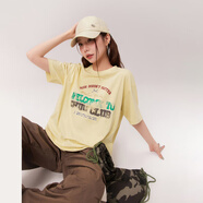 CHUU字母蝴蝶結(jié)印花短袖T恤女2025年夏季新品圓領(lǐng)寬松中長款上衣 黃色 均碼