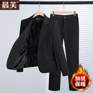 晨芙加厚加絨西裝外套女秋冬季面試正裝職業(yè)套裝大學(xué)生西服工裝工作服 黑色-加絨單西裝521 XL 建議110-120斤