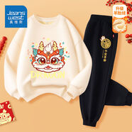 真維斯女童套裝秋冬裝2025新款新年衣服中大童蛇年男童童裝兒童拜年服 【兩件套】杏黑/彩帶龍+金福龍 140