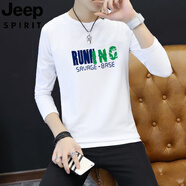 JEEP SPIRIT吉普品牌春季男士長袖t恤圓領(lǐng)韓版潮流印花男裝打底衫上衣服秋衣 長袖RUN白色 M
