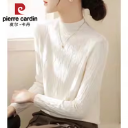 皮爾卡丹（pierre cardin）半高領(lǐng)五分袖內搭針織打底衫毛衣女裝春夏2025新款正肩上衣T恤 米白色長(cháng)袖春秋 輕薄 S 【建議80-100斤】