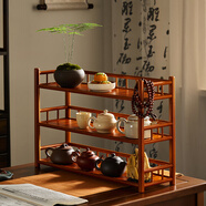 棲草院（QICAOYUAN）茶杯架子桌面置物架茶臺(tái)小博古架茶具擺件茶葉罐中式展示收納架 【中古色】50長三層杯架