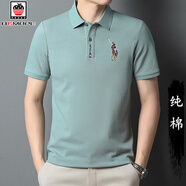 AEMAPEAEMAPE蘋(píng)果短袖T恤男純棉翻領(lǐng)POLO半袖汗衫休閑有領(lǐng)全棉刺繡男裝 灰藍色 M/170(48)