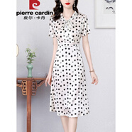 皮爾卡丹（pierre cardin）波點(diǎn)仿真I絲連衣裙仿桑蠶I絲高端40歲女夏季中年媽I媽小個(gè)子減齡 白色高品質(zhì) 2XL 建議125-135斤