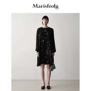 Marisfrolg【新能量黑裙】瑪絲菲爾春時尚花稿桑蠶絲長袖茶歇連衣裙 花色 XL